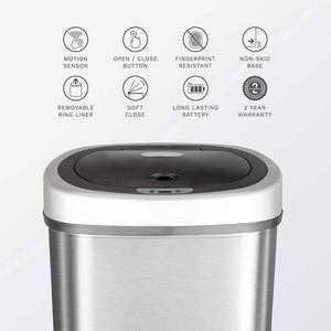 NINESTARS 13.2 Gallon Stainless Steel Hands Free Motion Sensor Garbage Trash Can - TRAPSKI
