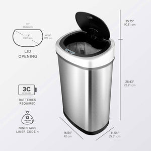 NINESTARS 13.2 Gallon Stainless Steel Hands Free Motion Sensor Garbage Trash Can - TRAPSKI