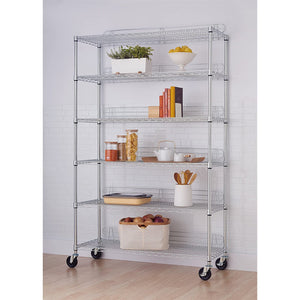 TRINITY EcoStorage Heavy Duty 6 Tier Adjustable Wire Shelving w/ Wheels, Chrome