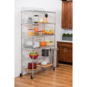 TRINITY EcoStorage Heavy Duty 6 Tier Adjustable Wire Shelving w/ Wheels, Chrome