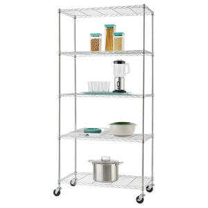 TRINITY BASICS EcoStorage 5 Tier Adjustable Wire Shelving with Wheels, Chrome