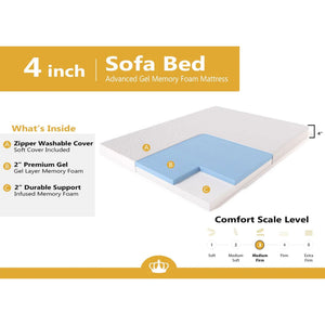 Dynasty Mattress 4" CoolBreeze Memory Foam Full Mattress for Convertible Sofa, Sofa Not Included