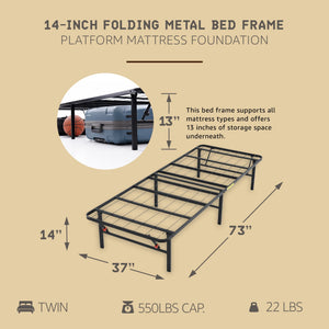 Hercules Folding Metal Bed Frame, 14 Inch Platform Mattress Foundation, Twin