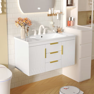Wall Mounted Bathroom Vanity With Sink and Floating Storage Cabinet
