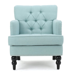 Harrison Tufted Club Chair with Button Tufted Back and Birch Wood Legs