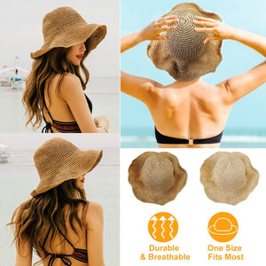 Ladies Summer Sun Hats Women Wide Brim Straw Floppy Panama Cap Roll up Beach Hat Packable Summer Cap For Women