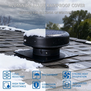 12" Flush Mount Round Solar Roof Vent Fan, 30W Dual Power