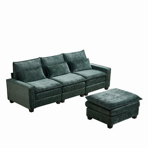 Modern Comfy Chenille L Shaped Sectional Sofa with Movable Ottoman