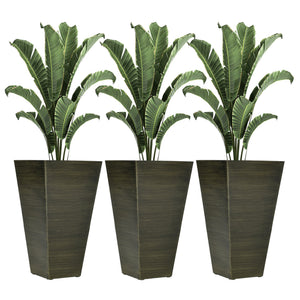 28" Tall Outdoor Planters Set of 3 with Wood Grain Design - Polypropylene