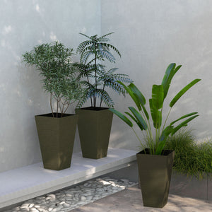 28" Tall Outdoor Planters Set of 3 with Wood Grain Design - Polypropylene