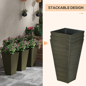 28" Tall Outdoor Planters Set of 3 with Wood Grain Design - Polypropylene