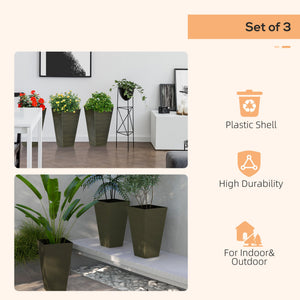 28" Tall Outdoor Planters Set of 3 with Wood Grain Design - Polypropylene