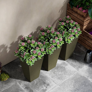 28" Tall Outdoor Planters Set of 3 with Wood Grain Design - Polypropylene