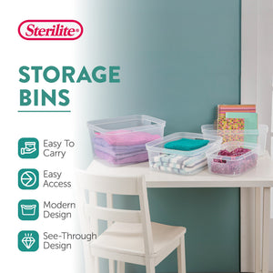 Sterilite 4.25 x 8 x 12.25 Inch Storage Bin with Carry Through Handles, (8 Pack)