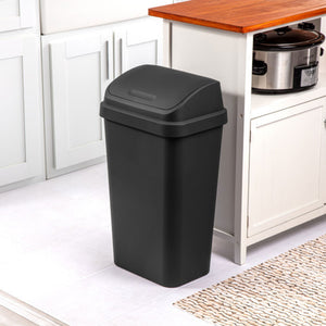 Sterilite 13 Gal Kitchen Swing Top Lidded Wastebasket Trash Can, Black (12 Pack)