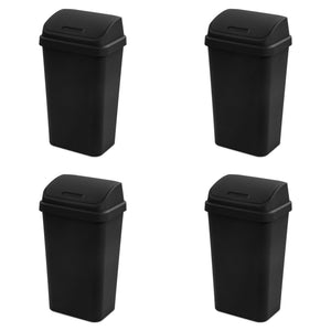 Sterilite 13 Gallon Swing Top Lidded Wastebasket Kitchen Trash Can, Black 4 Pack
