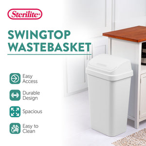 Sterilite 13 Gal Swing Top Lidded Wastebasket Kitchen Trash Can, White (12 Pack)