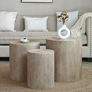 Set of 3 Rounded Wood Coffee Tables, End Tables, Plant Stands - Rustic Wood Finish