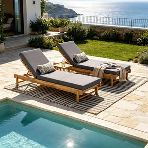 Light Teak Acacia Wood Chaise Lounge Set