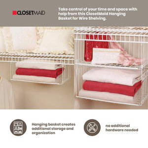 ClosetMaid 17 In Wide Hanging Basket for Wire Shelving Organizer, White (2 Pack)