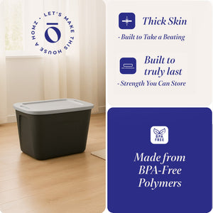 Homz 6610BKTS.10 10 Gallon Molded Plastic Storage Bin with Secure Lid (2 Pack)