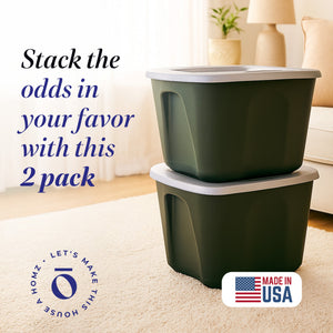 Homz 6610BKTS.10 10 Gallon Molded Plastic Storage Bin with Secure Lid (2 Pack)