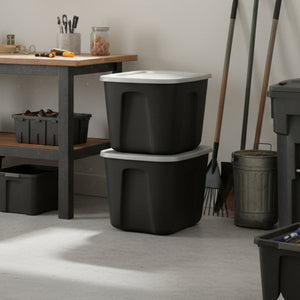 Homz 6610BKTS.10 10 Gallon Molded Plastic Storage Bin with Secure Lid (2 Pack)