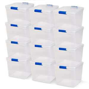 Homz 31 Quart Heavy Duty Clear Plastic Stackable Storage Containers, 12 Pack