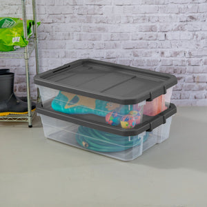 Sterilite 40 Quart Plastic Under Bed Storage Bin Tote & Latch Lid, 12 Pack, Gray