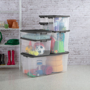 Sterilite 40 Quart Plastic Under Bed Storage Bin Tote & Latch Lid, 12 Pack, Gray