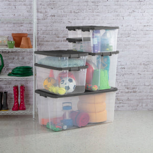 Sterilite 40 Quart Plastic Under Bed Storage Bin Tote & Latch Lid, 18 Pack, Gray