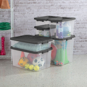 Sterilite 40 Quart Plastic Storage Bin Tote & Latch Lid, 6 Pack, Gray