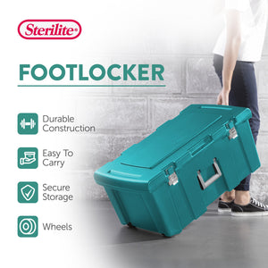 Sterilite Wheeled Footlocker, Plastic Utility Storage Container, Teal, 4 Pack