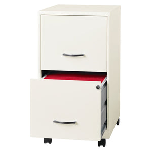 Space Solutions 18 Inch Wide 2 Drawer Mobile Cabinet for Office, Pearl White
