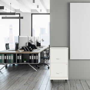 Space Solutions 18 Inch Wide 2 Drawer Mobile Cabinet for Office, Pearl White