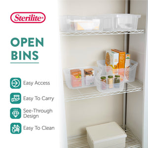 Sterilite 5.25x9.5x13 Inch Open Storage Bin w/ Carry Handles, Clear (16 Pack)