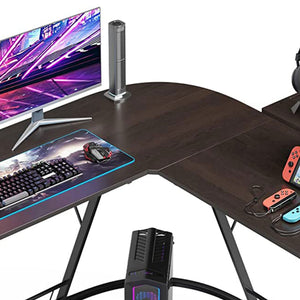 Somdot L Shaped Corner Gaming and Computer Desk with Monitor Stand, Black Walnut - TRAPSKI