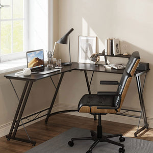 Somdot L Shaped Corner Gaming and Computer Desk with Monitor Stand, Black Walnut - TRAPSKI
