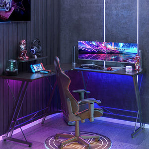 Somdot L Shaped Corner Gaming and Computer Desk with Monitor Stand, Black Walnut - TRAPSKI