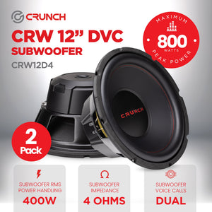 Crunch CRW12D4 12 Inch MAX 4 Ohm Dual Voice Coil Car Subwoofer Speakers (2 Pack) - TRAPSKI