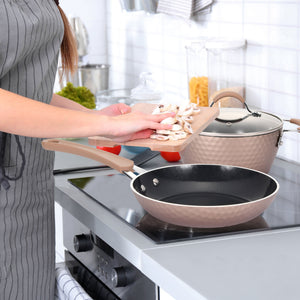 NutriChef 11 Piece Nonstick Diamond Pattern Kitchen Cookware Set, Allura Bronze