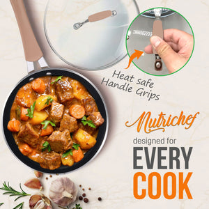 NutriChef 11 Piece Nonstick Diamond Pattern Kitchen Cookware Set, Allura Bronze