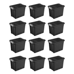 Sterilite 7.5 Gal Rugged Industrial Storage Totes w/ Latch Lids, Black (12 Pack)