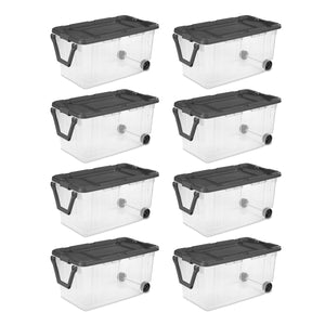 Sterilite 160 Qt Latching Stackable Wheeled Storage Box Container w/ Lid, 8 Pack