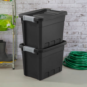 Sterilite 7.5 Gal Rugged Industrial Storage Totes w/ Latch Lids, Black (24 Pack)