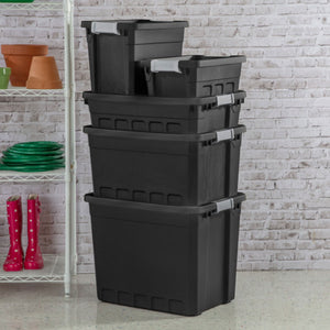 Sterilite 7.5 Gal Rugged Industrial Storage Totes w/ Latch Lids, Black (24 Pack)