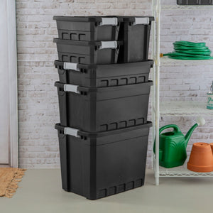 Sterilite 7.5 Gal Rugged Industrial Storage Totes w/ Latch Lids, Black (24 Pack)