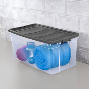 Sterilite 200 Quart Clear Stackable Latching Storage Box Container, Grey, 9 Pack