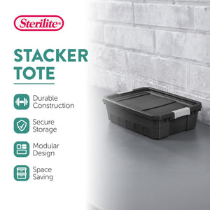 Sterilite 10 Gallon Industrial Stacker Storage Totes w/ Gray Clip Lids (18 Pack)