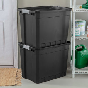 Sterilite 27 Gal Rugged Industrial Stackable Storage Tote w/ Lid, Black, 16 Pack